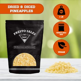 Pineapple Diced, Natural Energy, Flavorful, Party, Snack, Healthy, Fruity, Sweet, Lovable, Packed in a resealable pouch bag of 1 lb. (16 oz.) by Presto Sales LLC