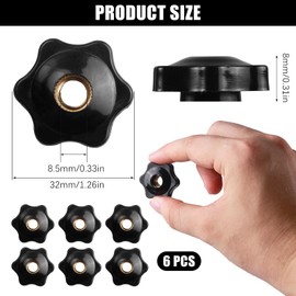 6Pcs M8 Clamping Nuts Plastic Through Hole Star Female Knob Screws Hex Clamping Thread Nut Grip Handle Nuts for Machines Systems Furniture Industrial Machine Tools Fitness Equipment, Black