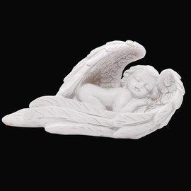 Wings Angel Cherub Statue Figurine Indoor Outdoor Guardian Home Garden Angel Sculpture Statuette Collection Memorial Remberance Grave site Statue(SLEEPING BABY ANGEL IN WINGS)
