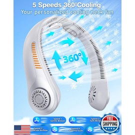 EYERZ 5-Spee 360 DEGREE Portable Neck Fan W/COOL NECK PADS Rechargeable Personal Fan