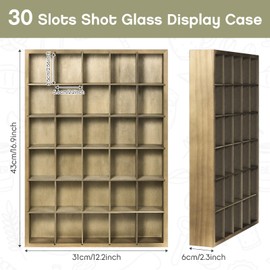 LEIFEOSH 2 Pcs Shot Glass Display Case, Vintage Green Wooden Shot Glass Shelf with Removable Shelves, Wall Mounted Shadow Box Thimble Display Case, 30 Slots