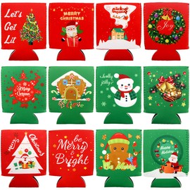 12 Christmas Can Cooler Sleeves Funny Neoprene Beer Can Covers for Christmas Party Supplies