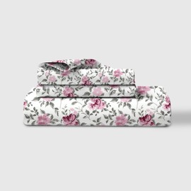 LINENWALAS 100% Cotton Percale Single Size Fitted Sheet Only, Printed All Around Elastic Deep Pocket up to 40 cm Premimum Bottom Fitted Bed Sheet 89x190 CM (Single, Garden of Grace)