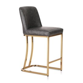 MAISON ARTS Counter Height Bar Stools with Back for Kitchen Counter, 24 Inch Modern Upholstered Faux Leather Barstools Farmhouse Bar Chairs Luxury Island Stools Support 330LBS, Grey & Gold