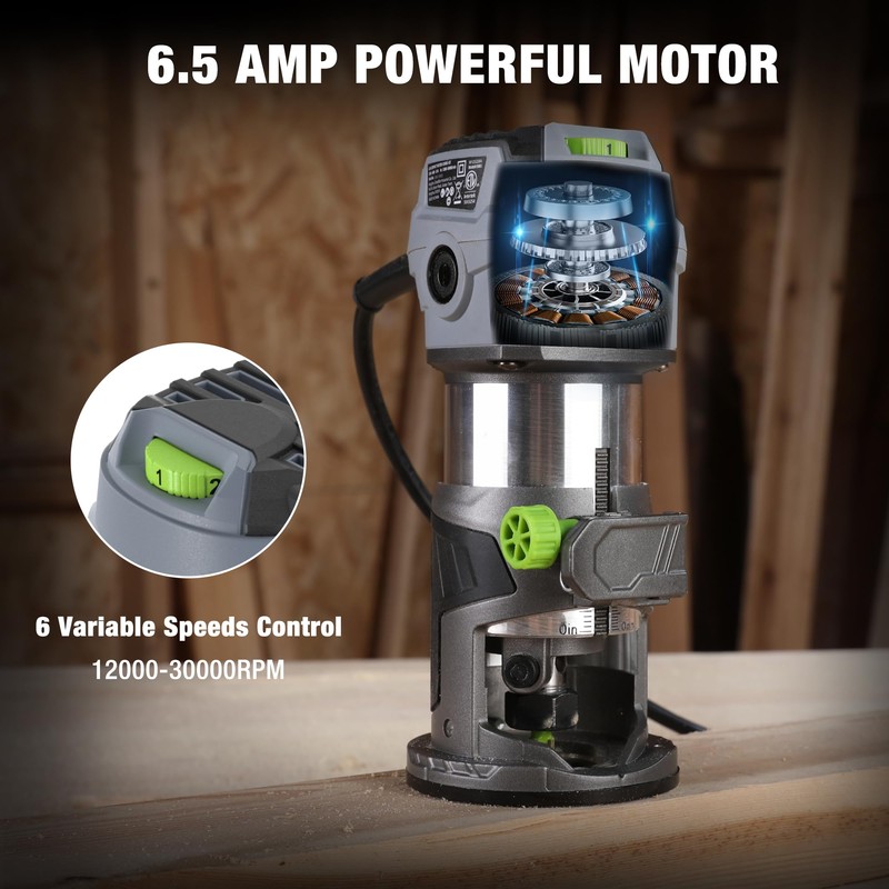 WORKPRO Compact Router Kit, 6.5 Amp Corded Hand Trimmer Router