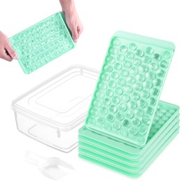 Round Mini Ice Cube Tray with Lid and Bin, 3 Pack Ice Cube Trays for Freezer,Mini Ice Maker,Ice Cube Mold,Small Ice Cube Trays,Crushed Ice Trays for OXO Whisky (Green)