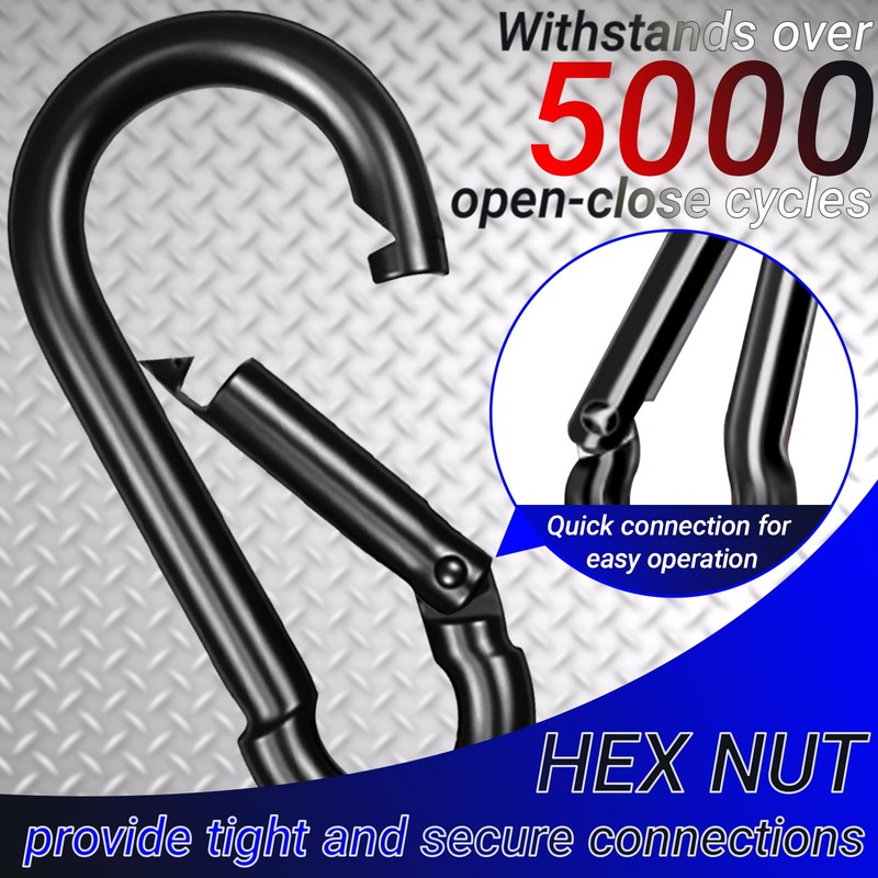 50 Pack 2" Heavy Duty Carabiner Clips, M5 Black Galvanized