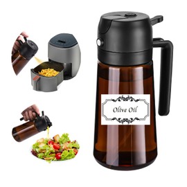 RFetomax Oil Sprayer for Cooking-2 in 1 Olive Oil Dispenser, 16oz/470ml Oil Dispenser Light Blockage Brown Bottle Oil Mister for Air Fryer, BBQ,Salad, Frying, Barbecue (Brown Bottle Black Cap)