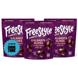 Freestyle Snacks, Olive Snack Packs - As Seen on Shark Tank - Fresh Pitted Kalamata Olives, Marinated in Extra Virgin Olive Oil, Salty Snack, Grown in Greece, All Natural, Non-GMO, 4oz (3 Pack)