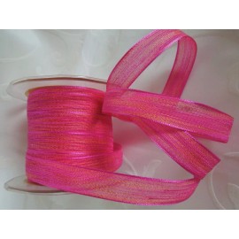 MAY ARTS RIBBONS~MESH RIBBON~FUCHSIA & YELLOW~5/8THS" WIDE~SOLD BY THE YARD