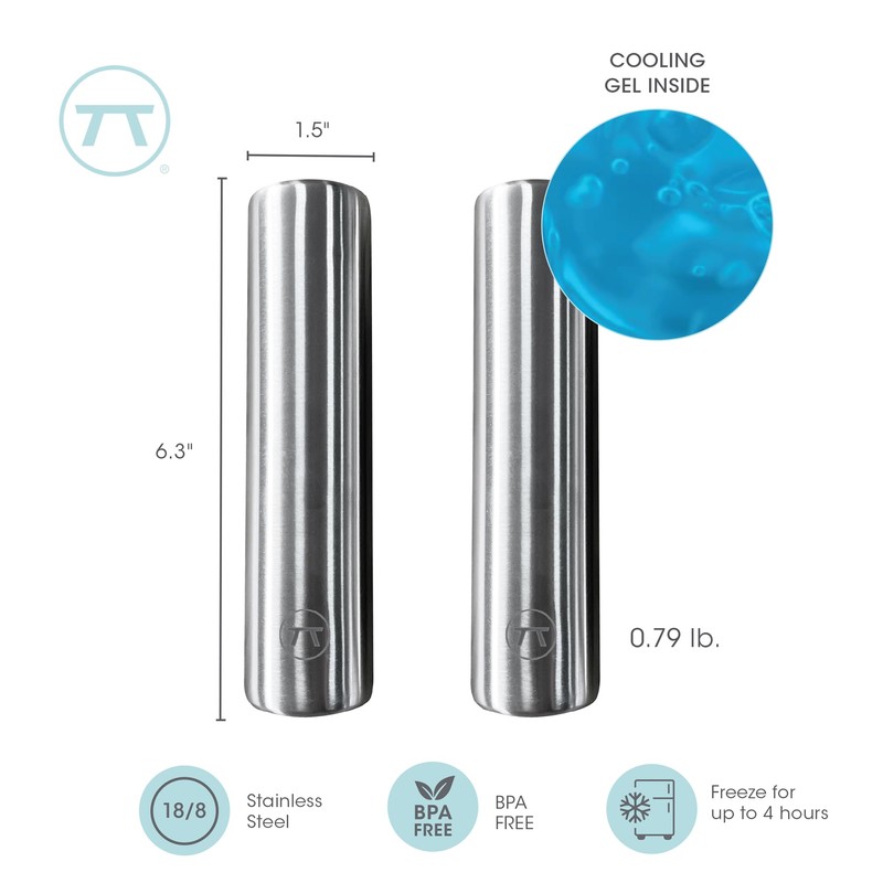 Outset Stainless Steel Cylinder Ice Packs, Set of 2 Reusable