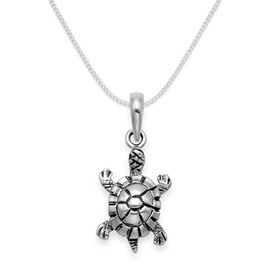 Heather Needham Silver : Sterling Silver Tortoise pendant Necklace on 16" Silver Curb chain - SIZE: 10mm x 14mm. MUCH SMALLER THAN SHOWN. Gift Boxed 8119/16
