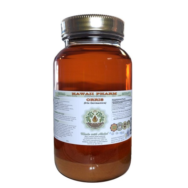 HawaiiPharm Orris Alcohol-Free Liquid Extract, Organic Orris (Iris germanica) Dried Root Glycerite 32 oz Unfiltered