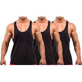 YAKER Men's Blank Stringer Y Back Bodybuilding Gym Tank Tops (XL, 3Pcs-Black)