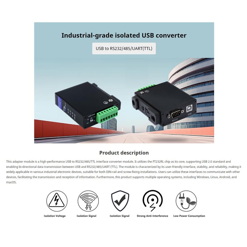 SeenGreat Industrial Digital Isolated USB Converter, USB to RS232/485/TTL with