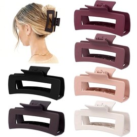 Sisiaipu Pinzas para el pelo de 10 cm, 6 unidades, para cabello grueso, cuadradas, rectangulares, antideslizantes, de acrílico, con forma de banana, a