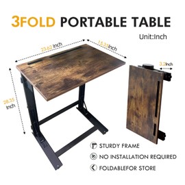 YIBOLIN'S Folding TV Tray Table, Heavy Duty Sturdy C-Shaped End Table for Couch, Extra Stable TV Dinner Tray with Cup Holder, Sofa-Side Laptop Desk for Living Room/Bedroom, No Assembly [Rustic Brown]