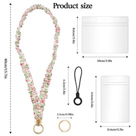 Longbitzen Stretchy Scrunchie Lanyard with 2 ID Holder for ID Badges and Keys, Cute Stretchy Teacher Lanyard, Retractable Scrunchie Neck Strap Keychain for Teacher, Nurse, Cruise Ship