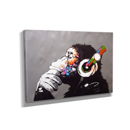 Banksy DJ Monkey Gorilla Chimp - Canvas Wall Art Home Decor (45in x 30in Gallery Wrapped)