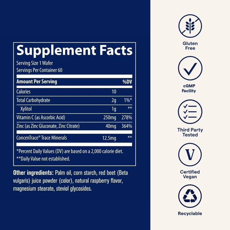 Trace Minerals Zinc + Vitamin C - Chewable Wafers for