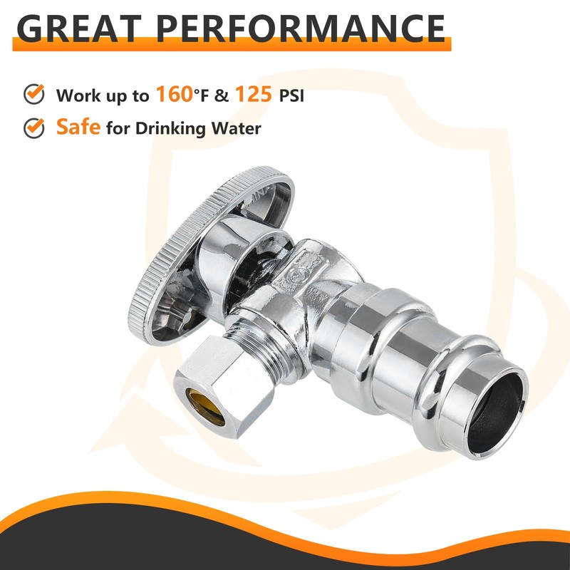 5-Pack HeSun Angle Stop Valve, 1/2" Copper Press x 3/8"