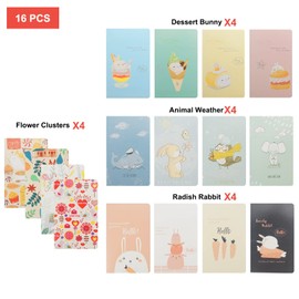Pack of 16 Mini Diary Notebook A7 Notepad 10.5 x 7 cm, Portable Diary, Pocket Notebook, Small, Cute Cartoon Soft Cover (16 Sheets), for Course Notes, Travel, Lists