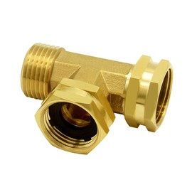 Hooshing Brass Garden Hose Tee Fitting 3/4" GHT Female x Female x Male Thread Swivel Garden Hose Connector