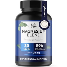 LIFE 360+ Magnesium Blend | 30 Cápsulas por envase | Colágeno Hidrolizado, Inulina de Agave, Citrato, Gluconato, Óxido y Glicinato de Magnesio | Suplemento Alimenticio 1 cápsula por porción