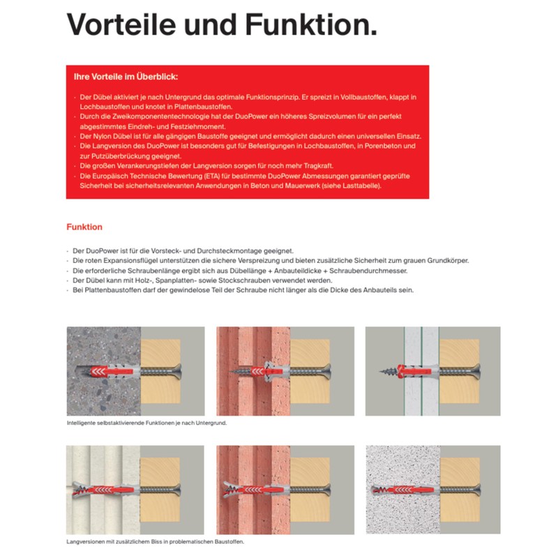 Fischer Duopower Dowel with Screws and Bit, Universal Dowels, Powerful