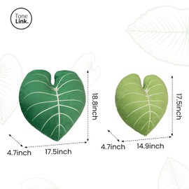 3D Leaves Throw Pillows, 19"& 18" Alocasia Frydek Soft Plush Pillow, Set of 2 for Living Room Bedroom Decor, Light Green & Dark Green