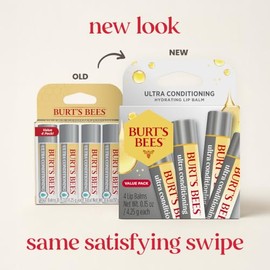 Burt's Bees Lip Balm, Moisturizing Lip Care, 100% Natural, Ultra Conditioning with Shea, Cocoa & Kokum Butter (4 Pack)