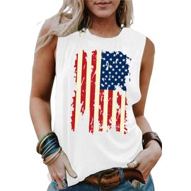 American Flag Tank Tops Women Patriotic Shirt USA Flag Stars Stripes Print Sleeveless T-Shirt 4th of July Tee Tops