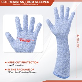 sourcing map Cut Resistant Sleeves with Gloves, 19 Inch Arm Protection Sleeve HPPE Farmer Gardening Sleeves for Work Kitchen, Welding, Farming, Blue, Pair of 2