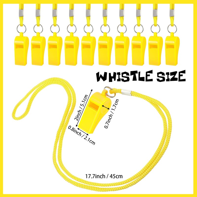Honoson 100 Pcs Whistle for Adults with Lanyard Plastic Safety