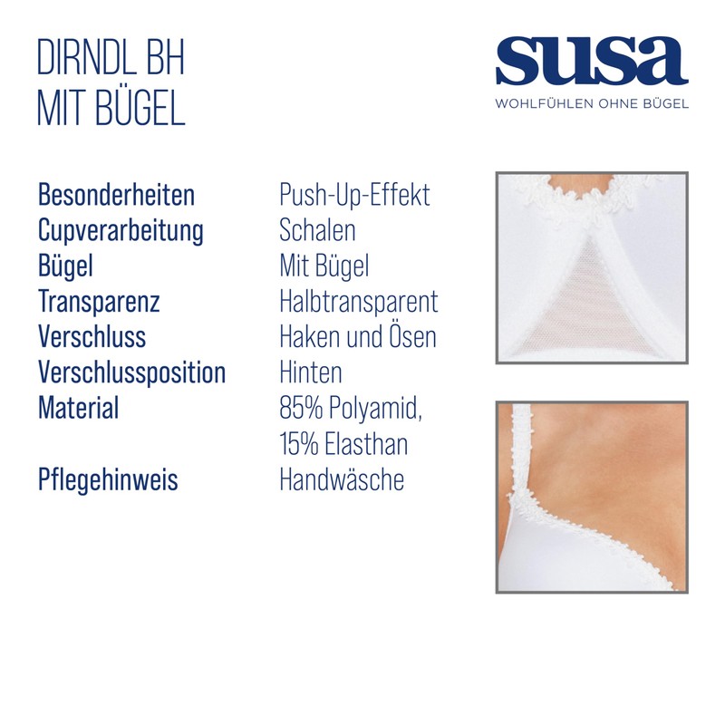 SUSA Women's Damen Dirndl-BH 7300 (White 003), 34 C