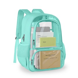 KIMNERPU Clear Backpack, Fabric & PVC Transparent Backpack with Reinforced Strap for Women Men, Heavy Duty Transparent Bookbag, Large Capacity Clear bag, Travel, Security, Green