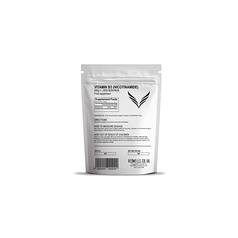 Vitamin B3 Powder Nicotinamide REDWELLS Non Flush Powder GMO Free