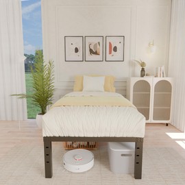 ALDRICH Metal Twin XL Bed Frame - 16 Inch Tall Black Basic Steel Slats Platform, Easy Assembly Heavy Duty Double Noise Free Bedframes, No Box Spring Needed