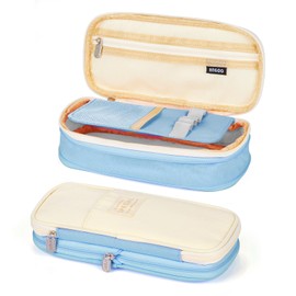 Coolzon Expandable Pencil Case, Large Capacity Pencil Cases Pen Bag Pouch Holder School Stationery Organizer Makeup Cosmetic Bag for Girls Boys Teenagers Students Adults, Sky Blue