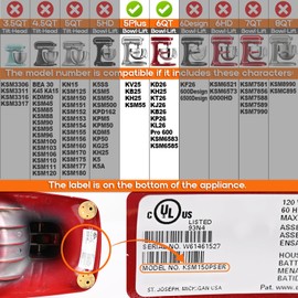 Stainless Steel Mixer Bowl Compatible with 6 Quart Kitchenaid Bowl-Lift Stand Mixers