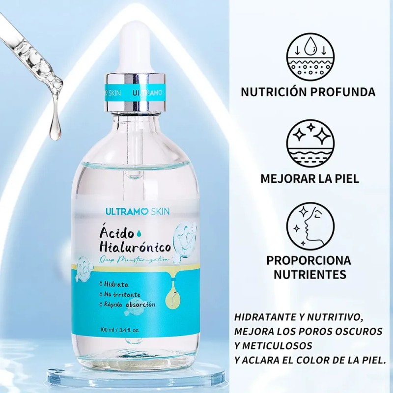 Sérum Ácido Hialurónico Hidratación Profunda -ULTRAMO- Suero Facial Pre Maquillaje