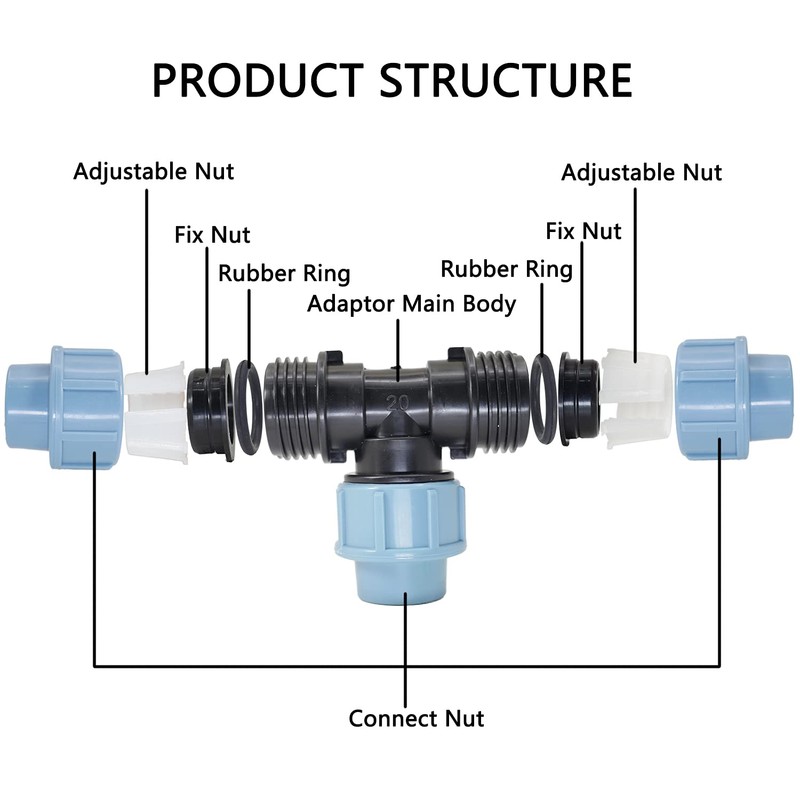 Casoter 20mm Diameter T-Shaped Female MDPE PP tee Water Adaptor,