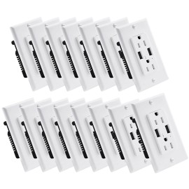 Homelife Wall Outlets with USB Ports 3.6A Tamper Resistant Electrical Socket w/Plate × 12