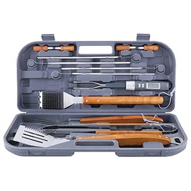 Mr. Bar-B-Q 94122X 12-Piece Tool Set with Bonus Thermo Fork, Gray