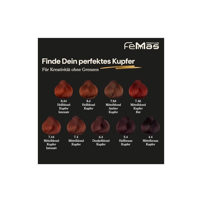 FemMas Haarfarbe Mittelblond Amber Kupfer 7.84 I Professionelle Creme Haarfarbe