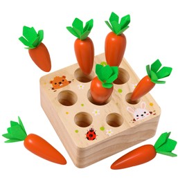 FZGGBO Montessori Toys for 1 Year Old, Montessori Baby Carrots Toy for 12 Months, Educational Wooden Carrot Harvest Game for Shape Sorting & Easter Toys, Birthday Gifts for Babies Boys Girls