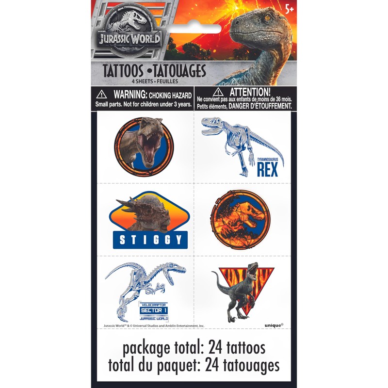 Jurassic World 2 Party Temporary Tattoos | Assorted Designs |