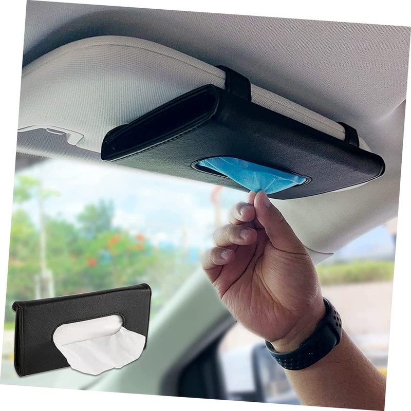 FUNOMOCYA 2pcs PU Leather Car Visor Tissue Holder Stylish Sun