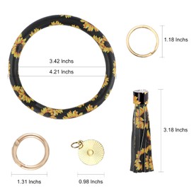 Weixiltc Large Circle Key Ring Leather Tassel Bracelet Holder Keychain Keyring For Women Girl (Sunflower)