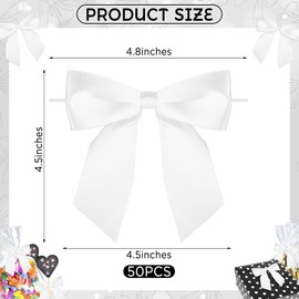 Neptniopllab 50 Pieces 4.5 inches White Twist Tie Bows, Pre-Tied Satin Ribbon DIY Twist Bow with Twist Tie Large White Gift Bows for Gift Wrapping Birthday Wedding Baby Show Party